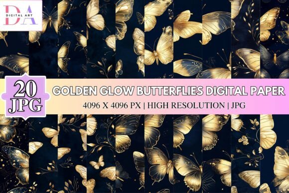 Download Golden Glow Butterflies Digital Paper - Golden glow Collection